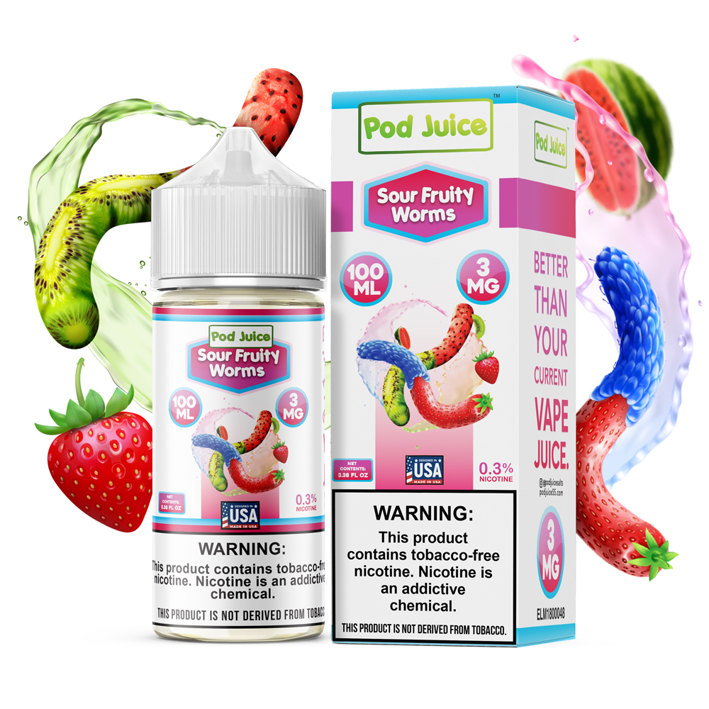 Pod Juice Synthetic Sour Fruity Worms 100mL